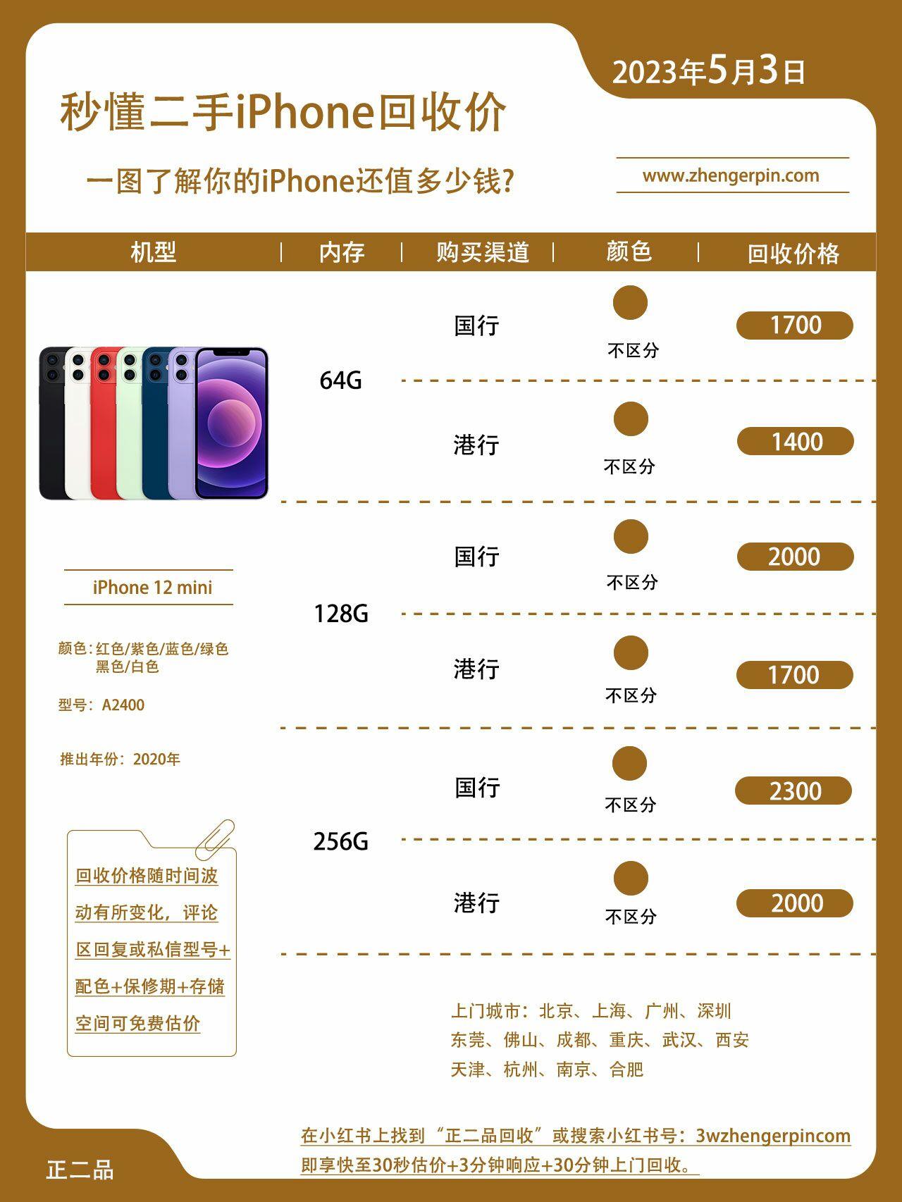 苹果12mini手机回收价格一览表