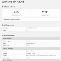 三星Galaxy A82 5G新机在Geekbench现身 搭载骁龙855+-爱锋贝 正品二手手机批发